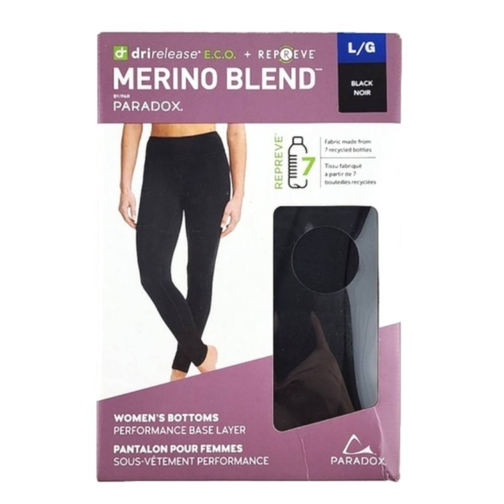 NWT Paradox Women's Black Merino Blend Performance Base Layer Bottoms L